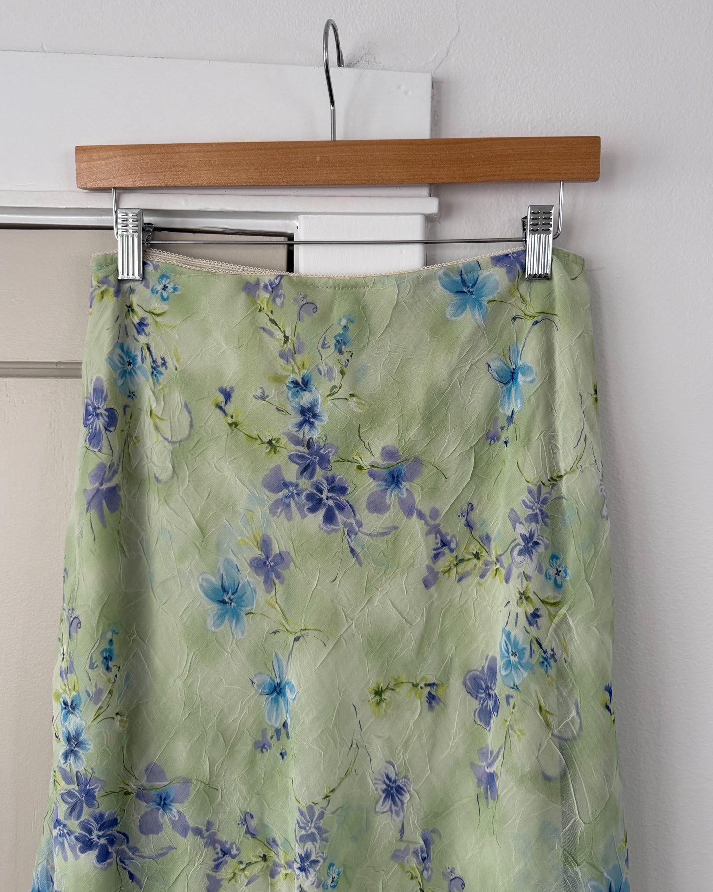 Vintage Green Floral Midi Skirt
