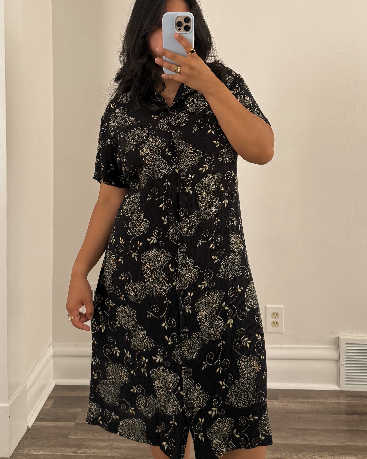 Black Collared Button Dress