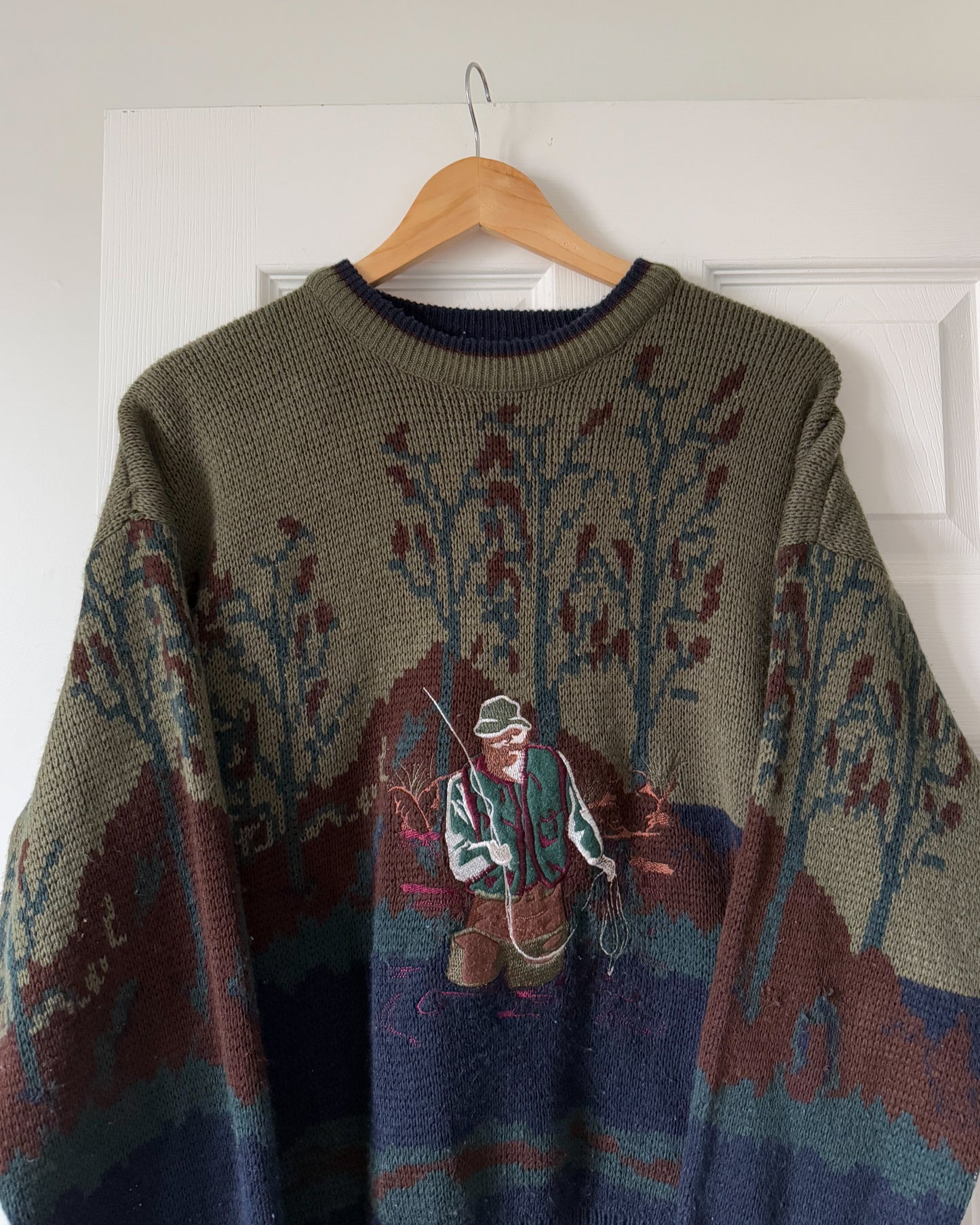 Vintage Fisherman Embroidered Knitted Sweater