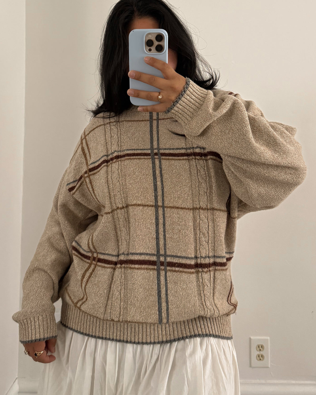 90’s Plaid Cable Knit Sweater