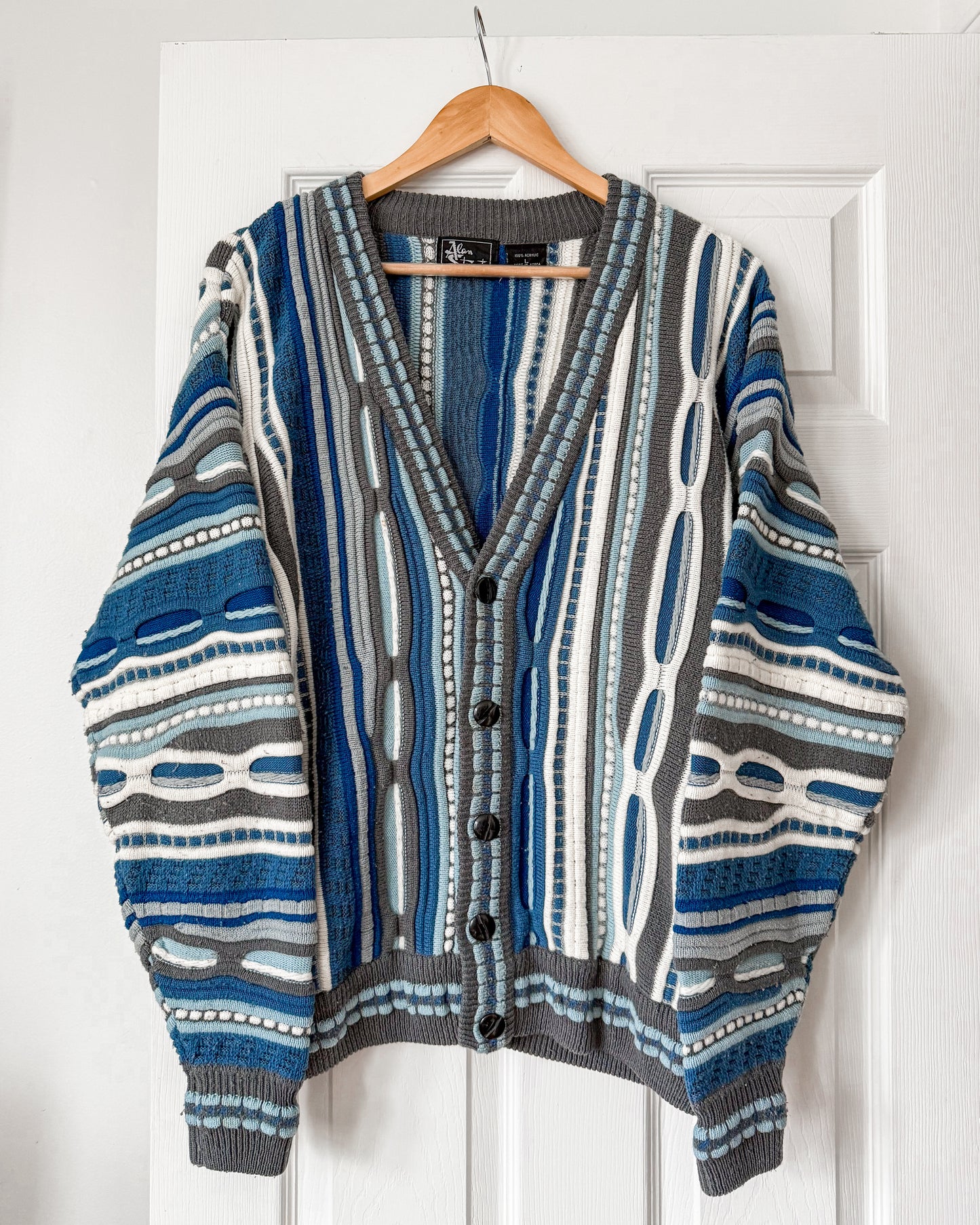 Blue Coogi Style Knitted Cardigan