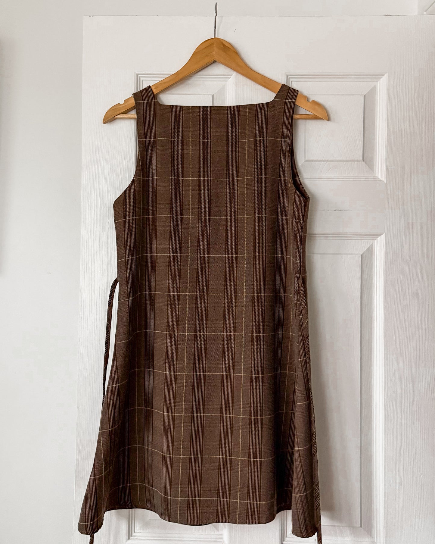Brown Plaid Button Dress