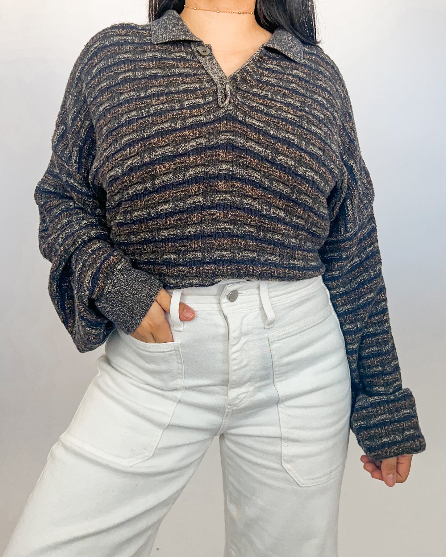 Multicolored Knitted Henley