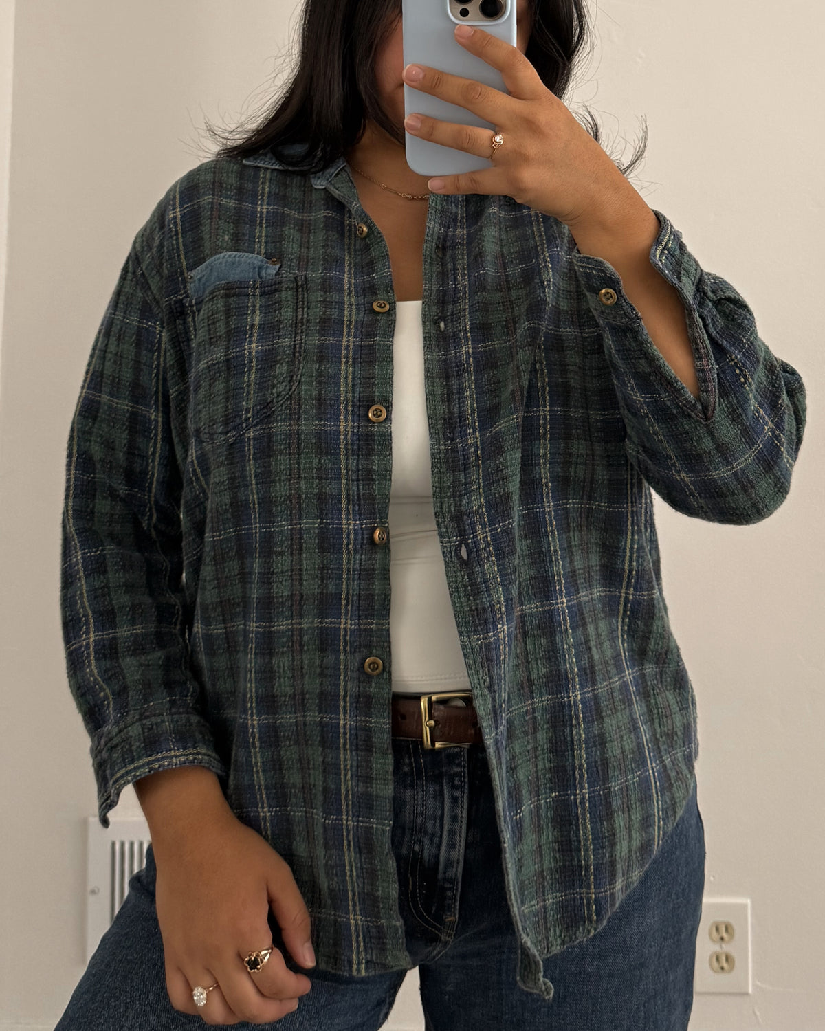 Plaid Flannel With Denim Collar
