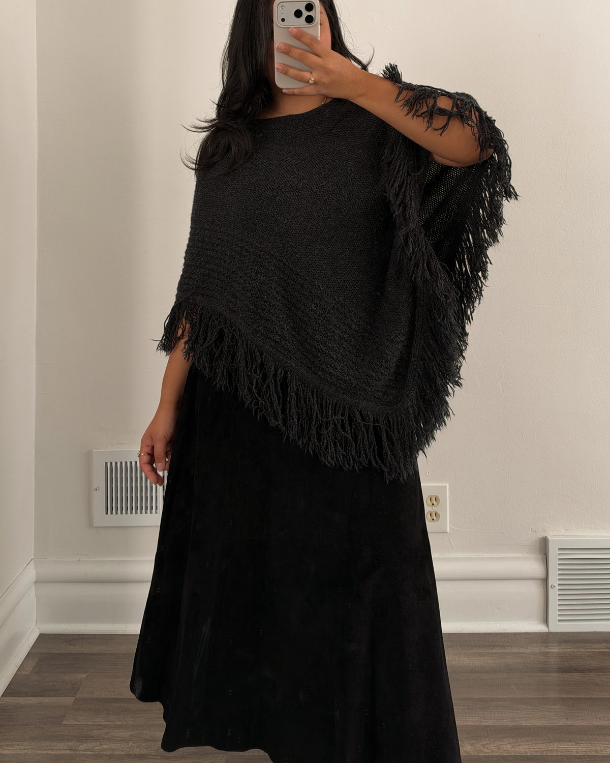 Charcoal Fringe Poncho