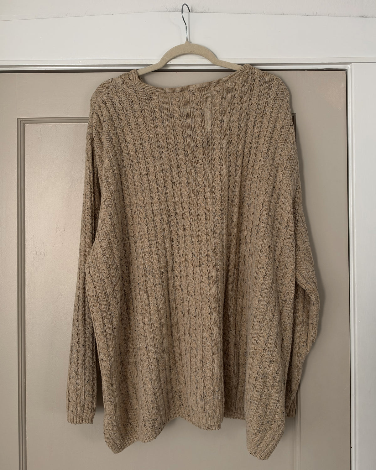 Oatmeal Beige Cable Knit V Neck Sweater