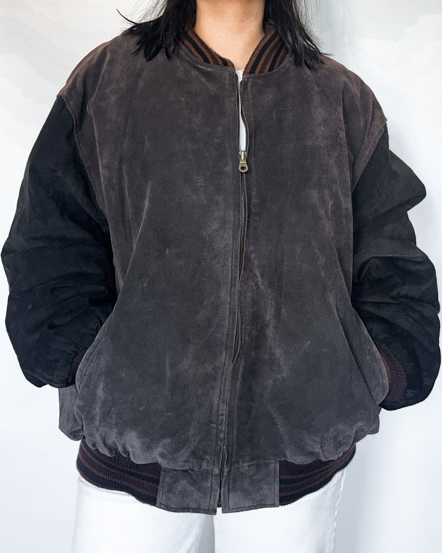 Leather Suede Varsity Bomber Jacket
