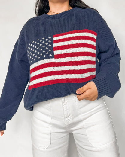 Navy American Flag Graphic Knitted Sweater