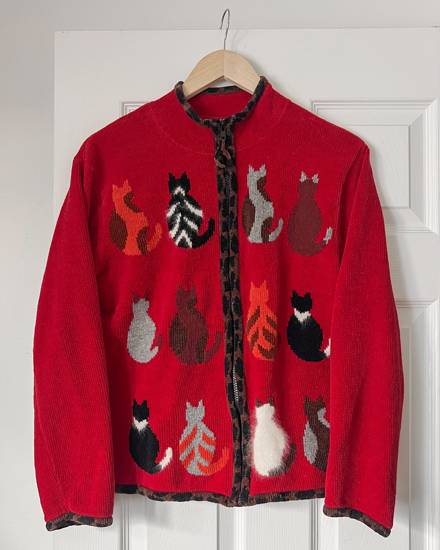 Cat Chenille Zip Up Cardigan