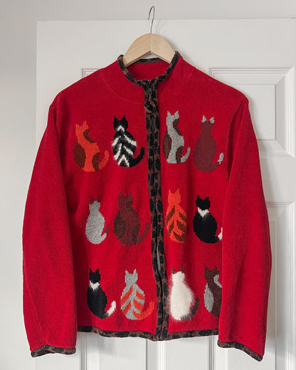 Cat Chenille Zip Up Cardigan