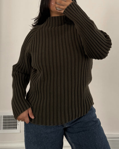 Green Ribbed Mock Neck Sweater