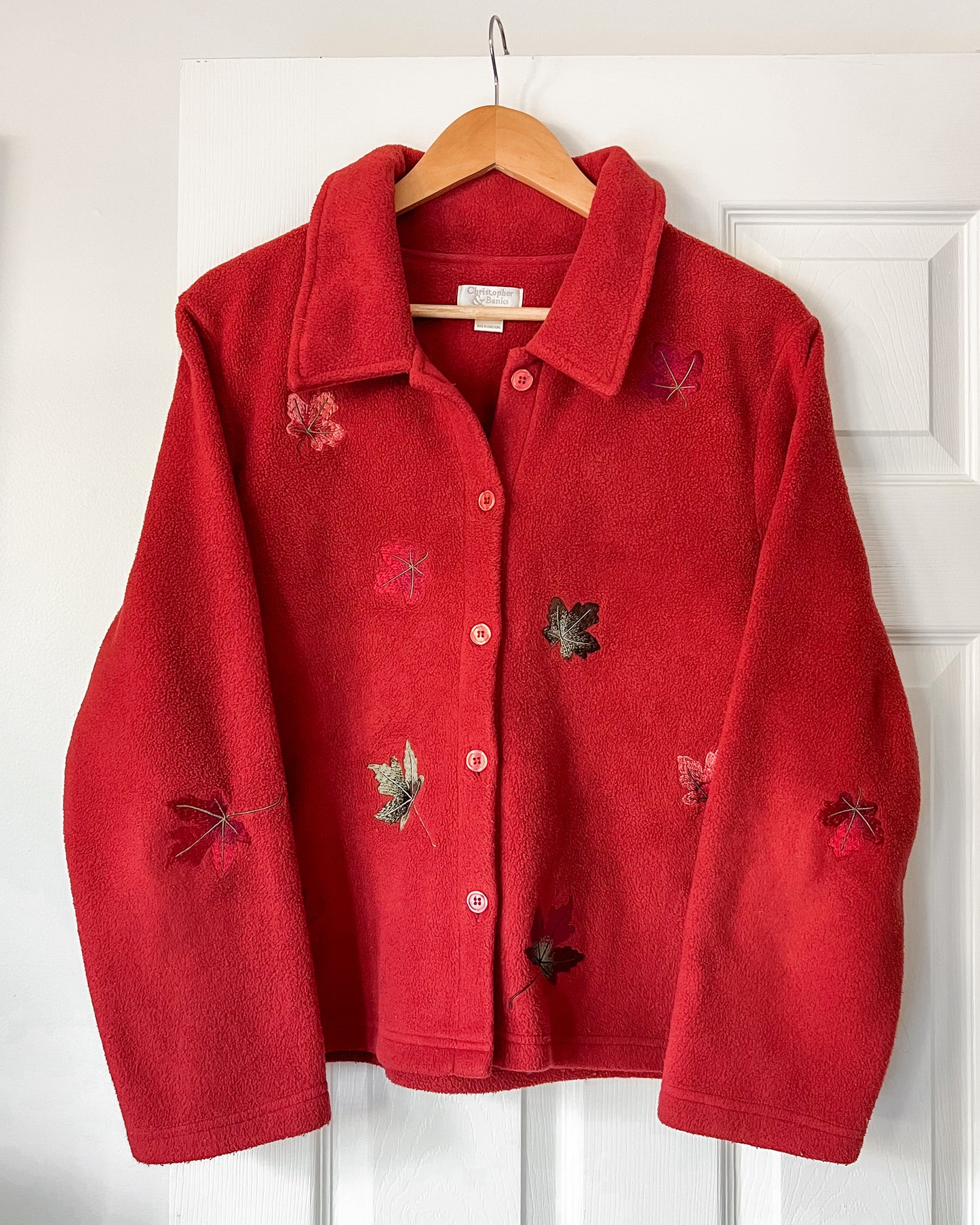 Vintage Leaf Embroidered Fleece Jacket