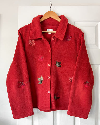 Vintage Leaf Embroidered Fleece Jacket