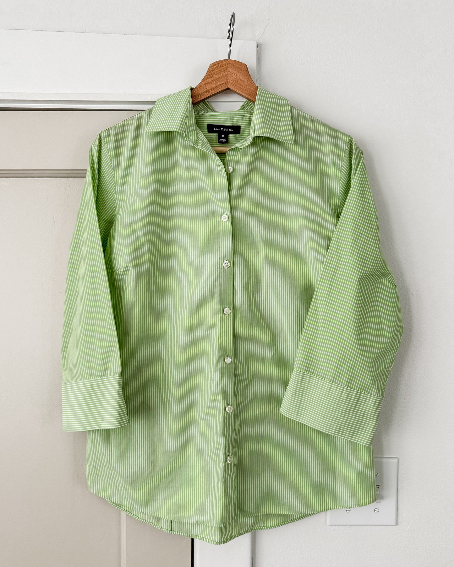 Lands’End Green Stripped Button Up