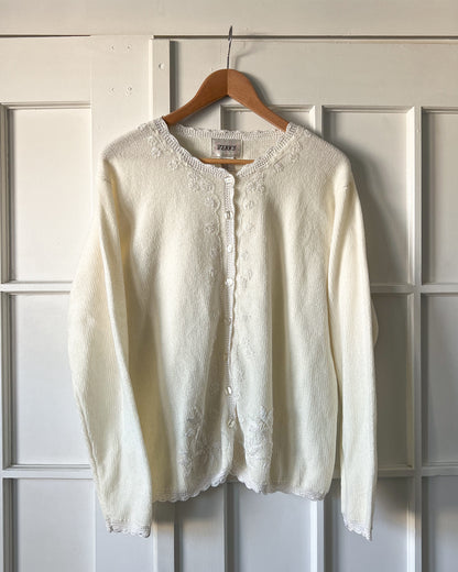 Cream Velvet Cardigan Sweater