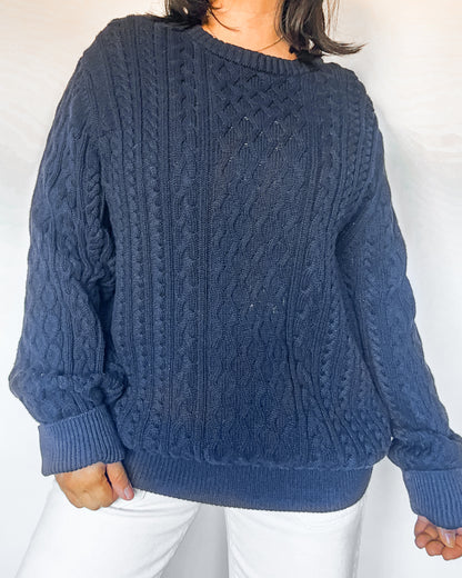 Navy Chunky Cableknit Sweater