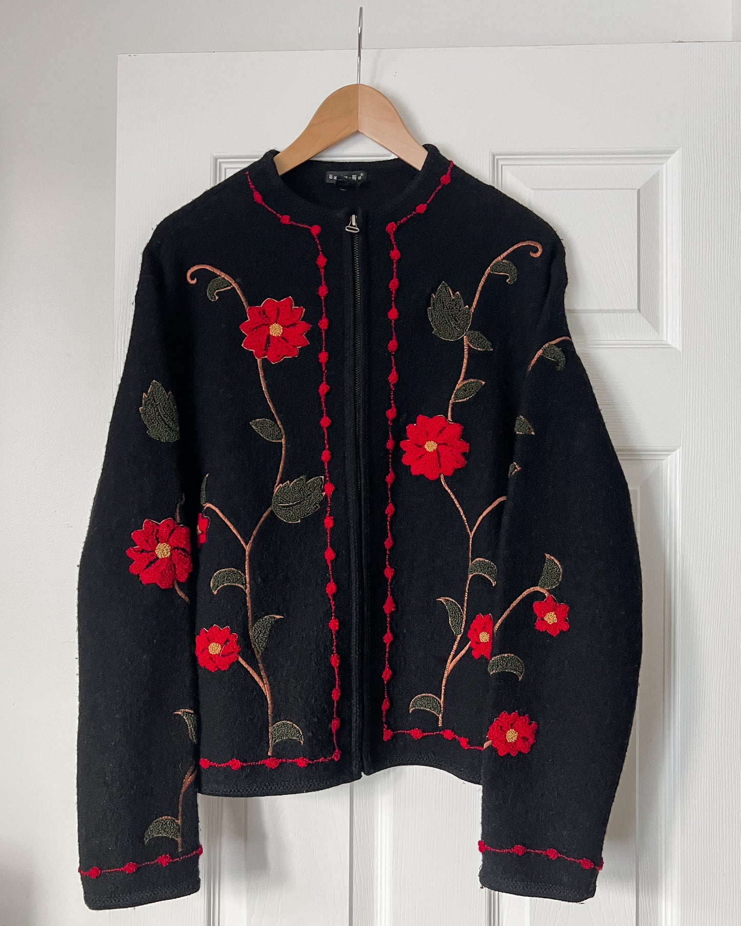 Wool Floral Zip Up Jacket