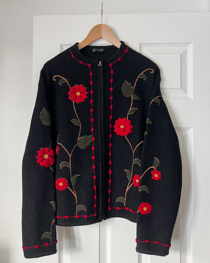 Wool Floral Zip Up Jacket