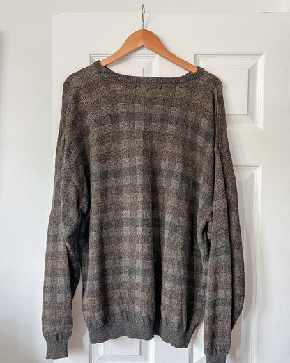 Brown Checkered Knitted Sweater