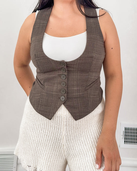 Brown Plaid Vest