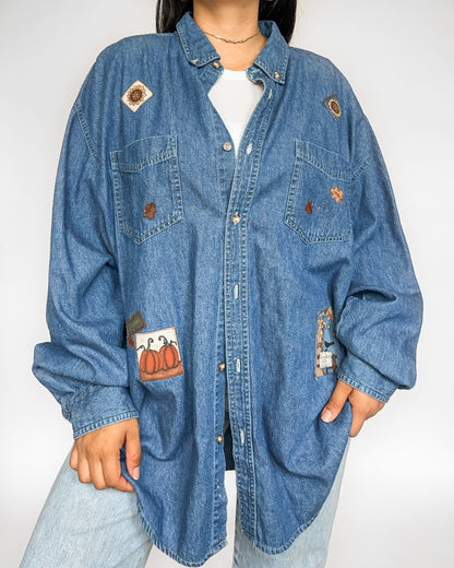 Fall Patchwork Denim Button Up