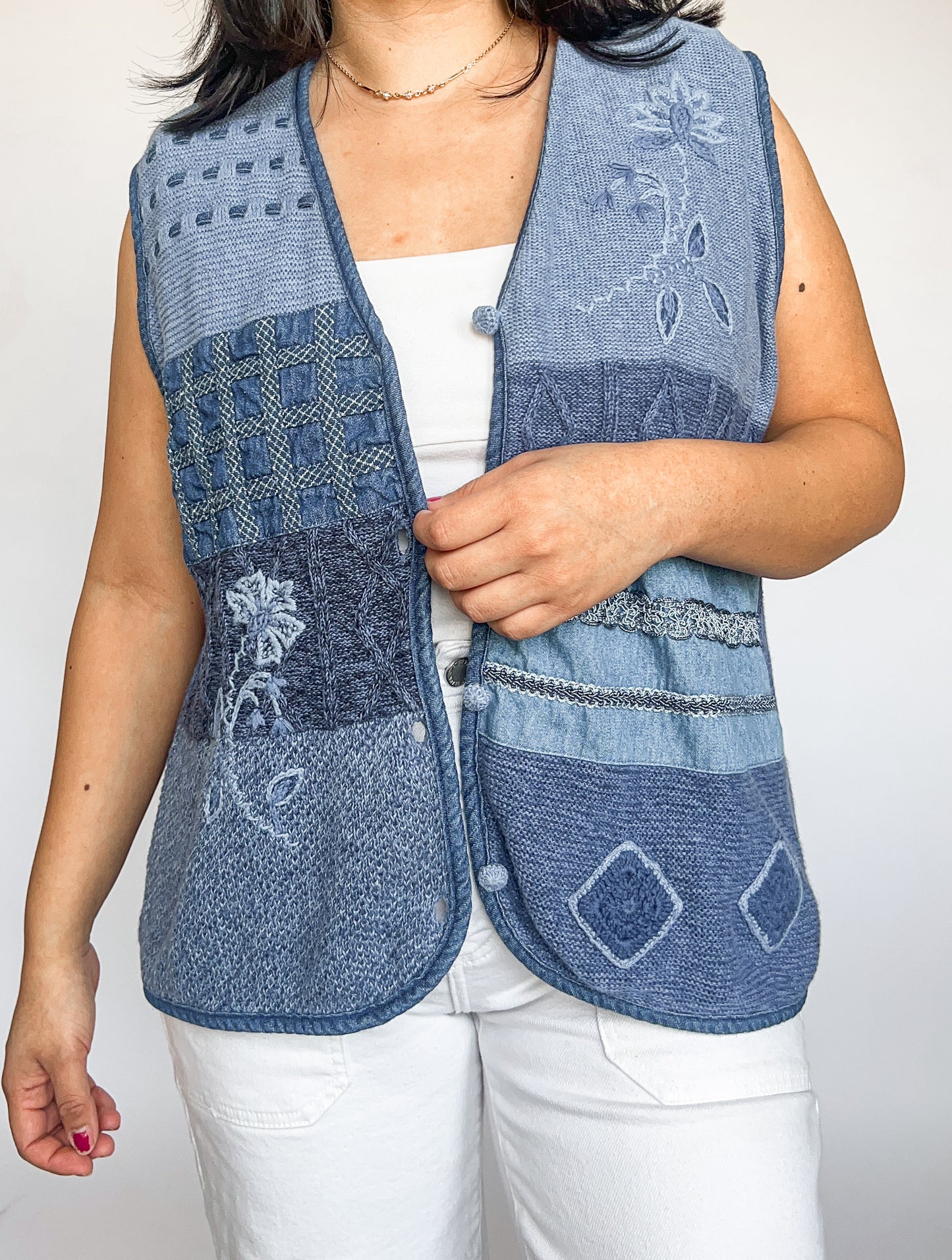 Blue Denim Textured Vest