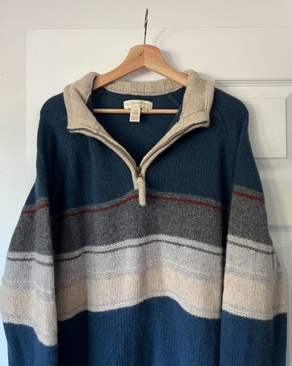 Wool Striped Quarter Zip Sweater