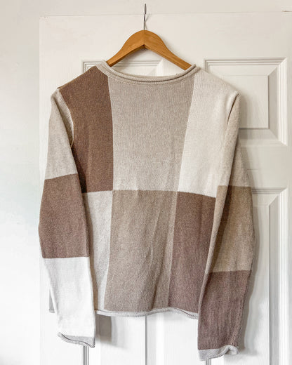 Color Block Neutral Knitted Sweater