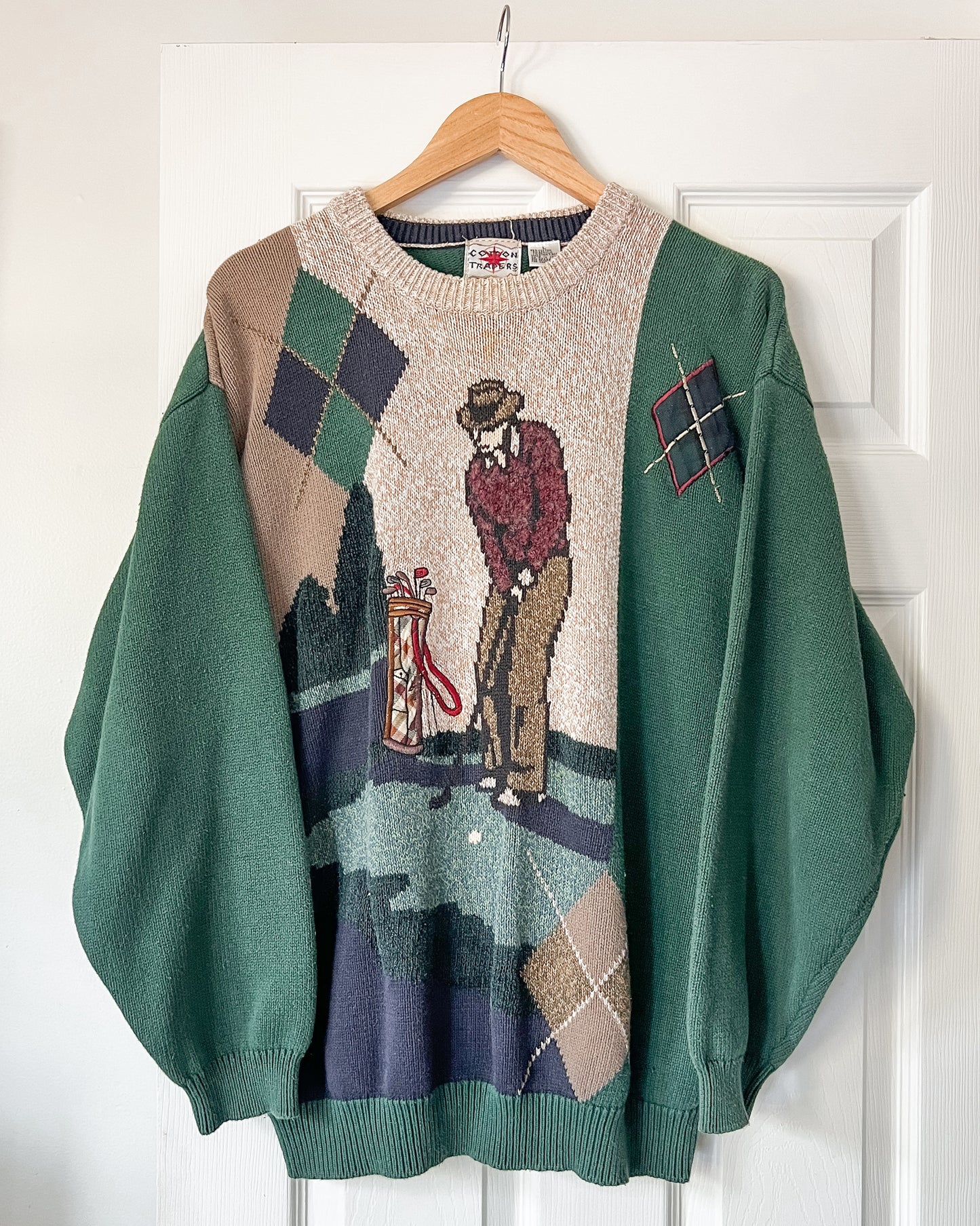 Golf Embroidered Diamond Knitted Sweater