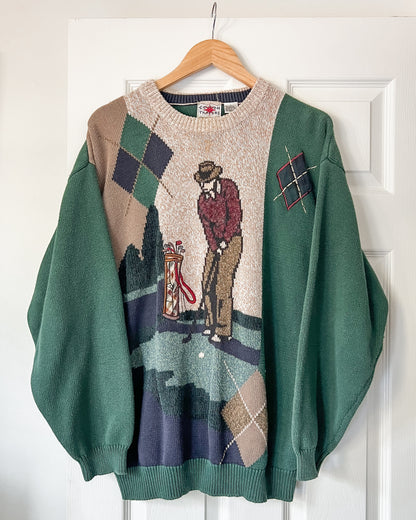 Golf Embroidered Diamond Knitted Sweater