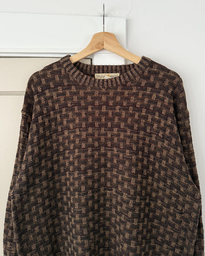 Brown Checkered Knitted Sweater