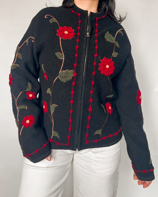 Wool Floral Zip Up Jacket