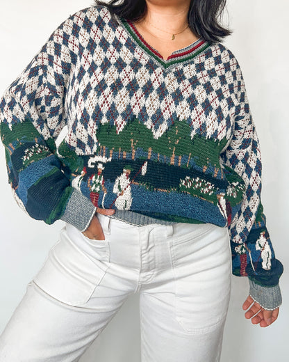 Vintage V Neck Golf Knitted Sweater