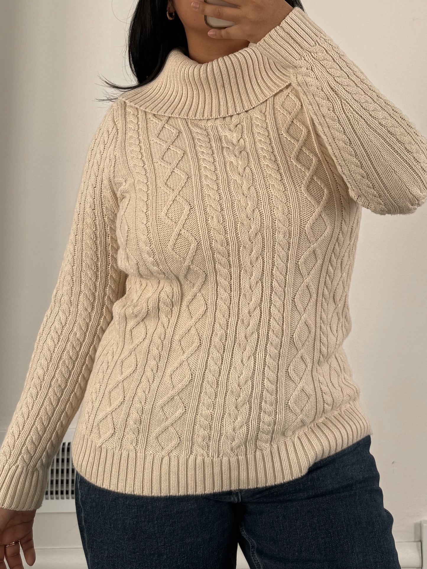 Cotton Cable Knit Turtle Neck Sweater