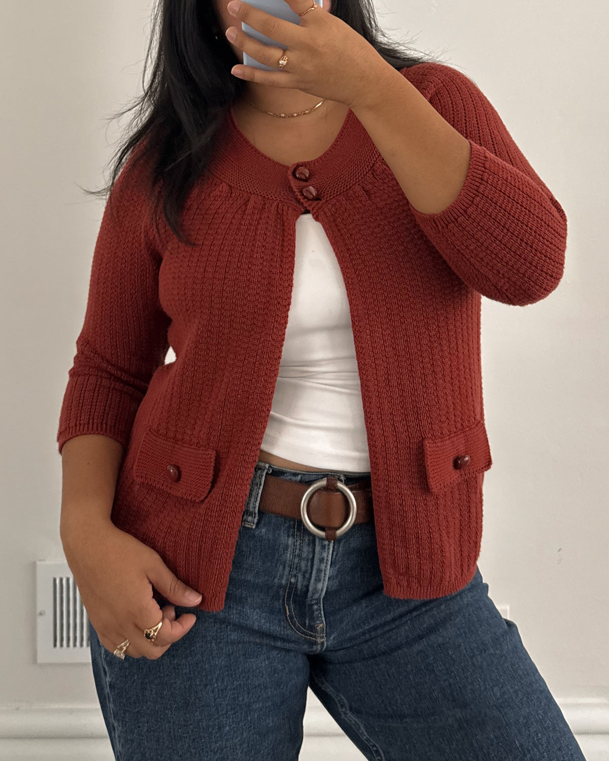 Rust 3/4 Sleeve Cardigan