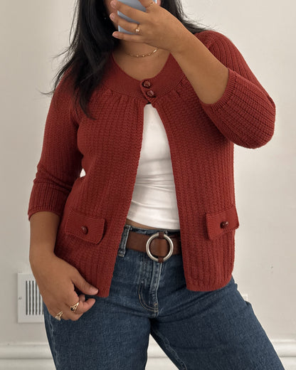 Rust 3/4 Sleeve Cardigan