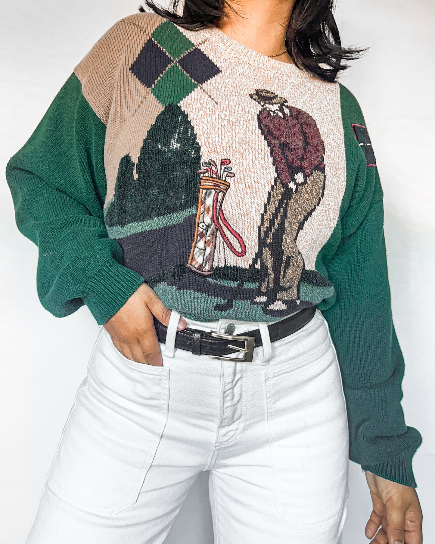 Golf Embroidered Diamond Knitted Sweater