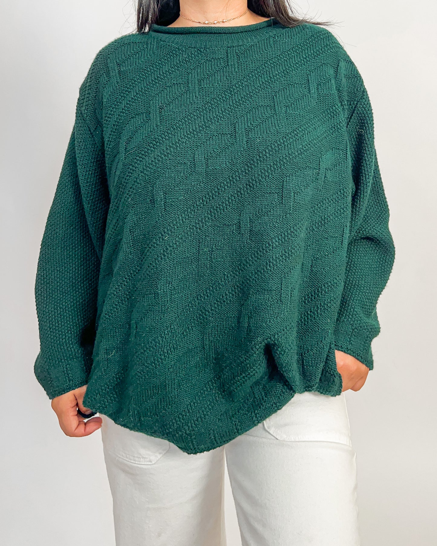 Green Textured Knitted Sweater