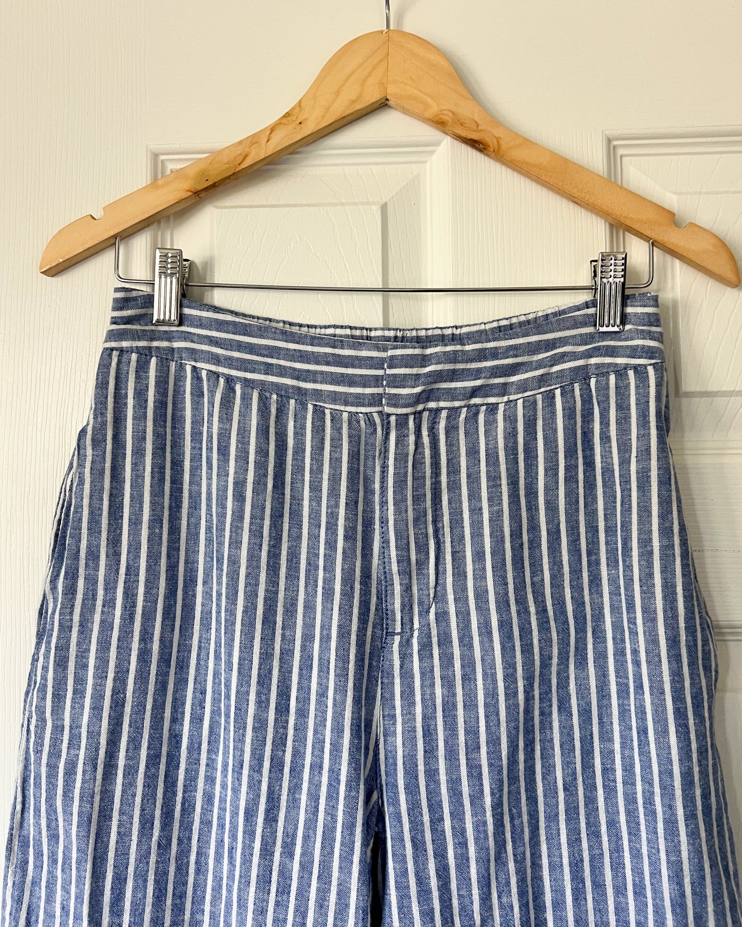 Blue Linen Striped Pants