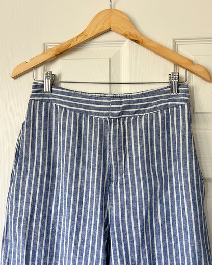 Blue Linen Striped Pants