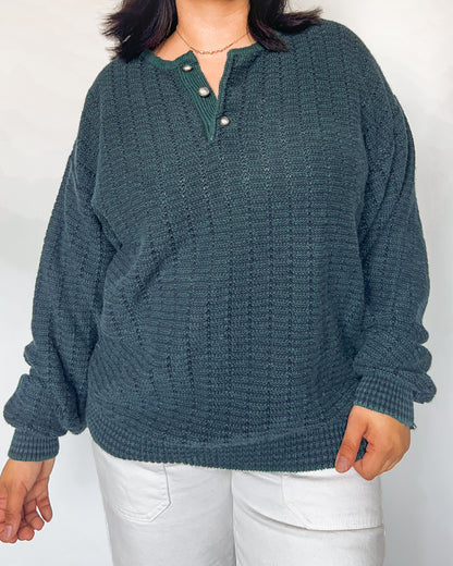 Van Heusen Green Knitted Henley Sweater