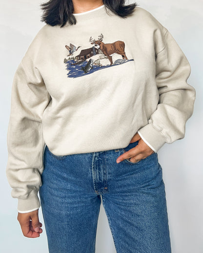 Deer Embroidered Crewneck Sweater