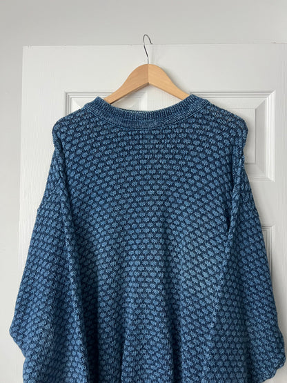 Blue Patterned Knitted Sweater