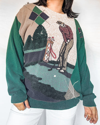 Golf Embroidered Diamond Knitted Sweater
