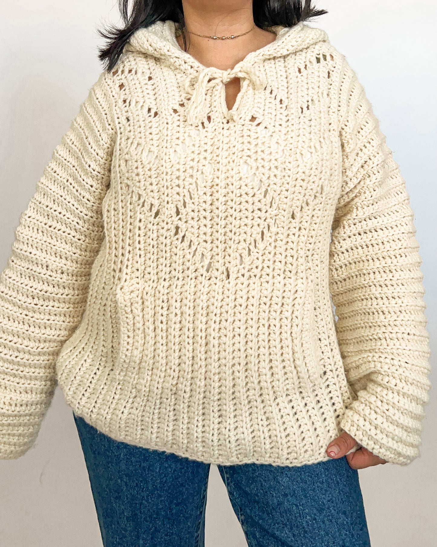 Cream Knitted Hoodie Sweater