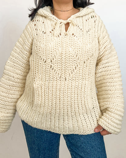 Cream Knitted Hoodie Sweater