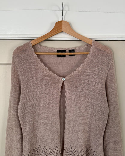 Mesh Cardigan With Scalloped Trim