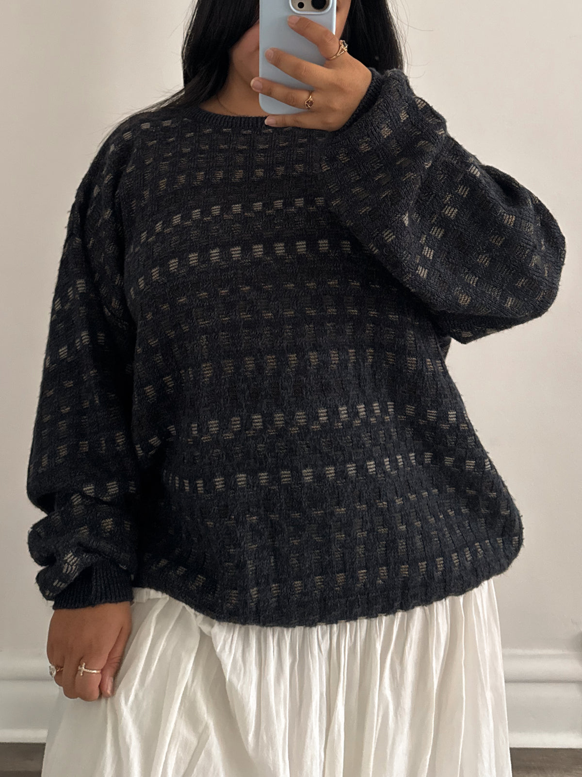 Blue Checkered Knitted Sweater