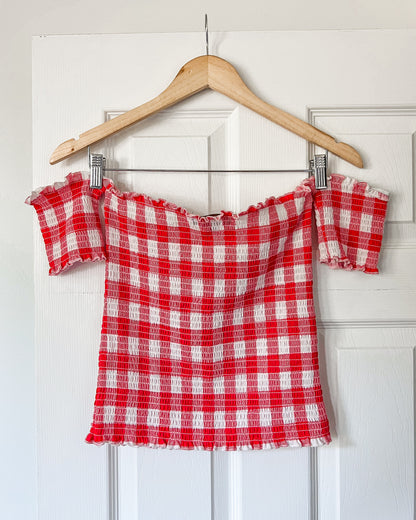 Plaid Off The Shoulder Blouse
