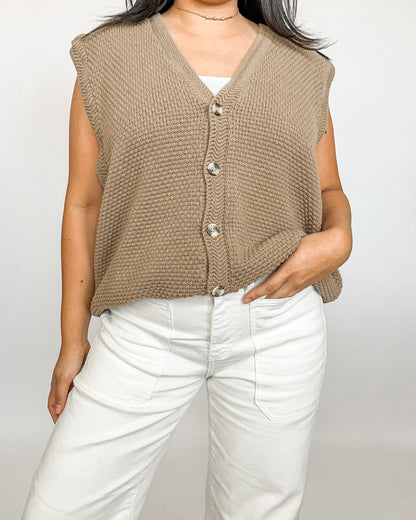 Brown Textured Knitted Vest